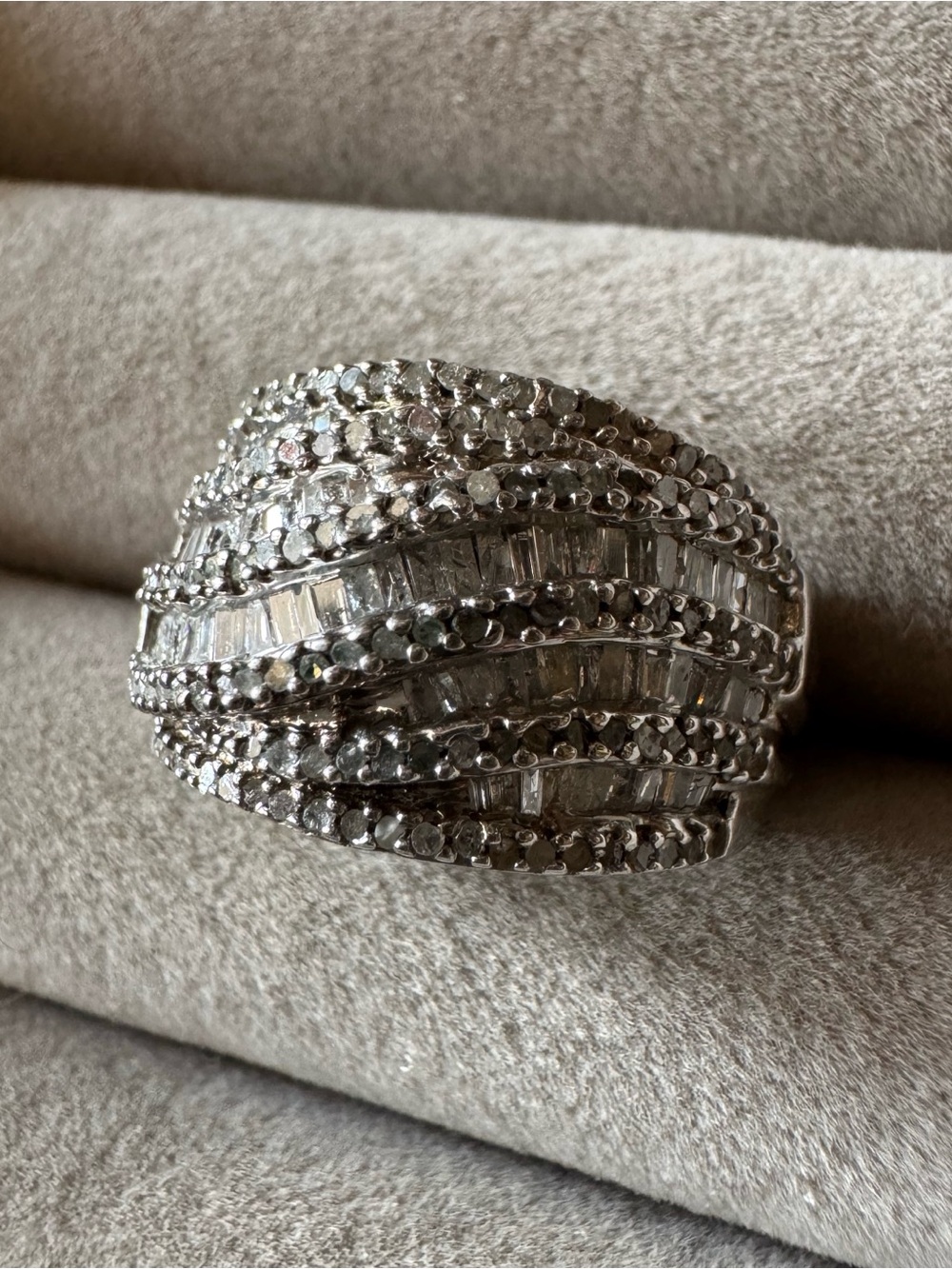 1.00 CTW White Diamond Rhodium Sterling Silver Wide Band Ring Size 6
